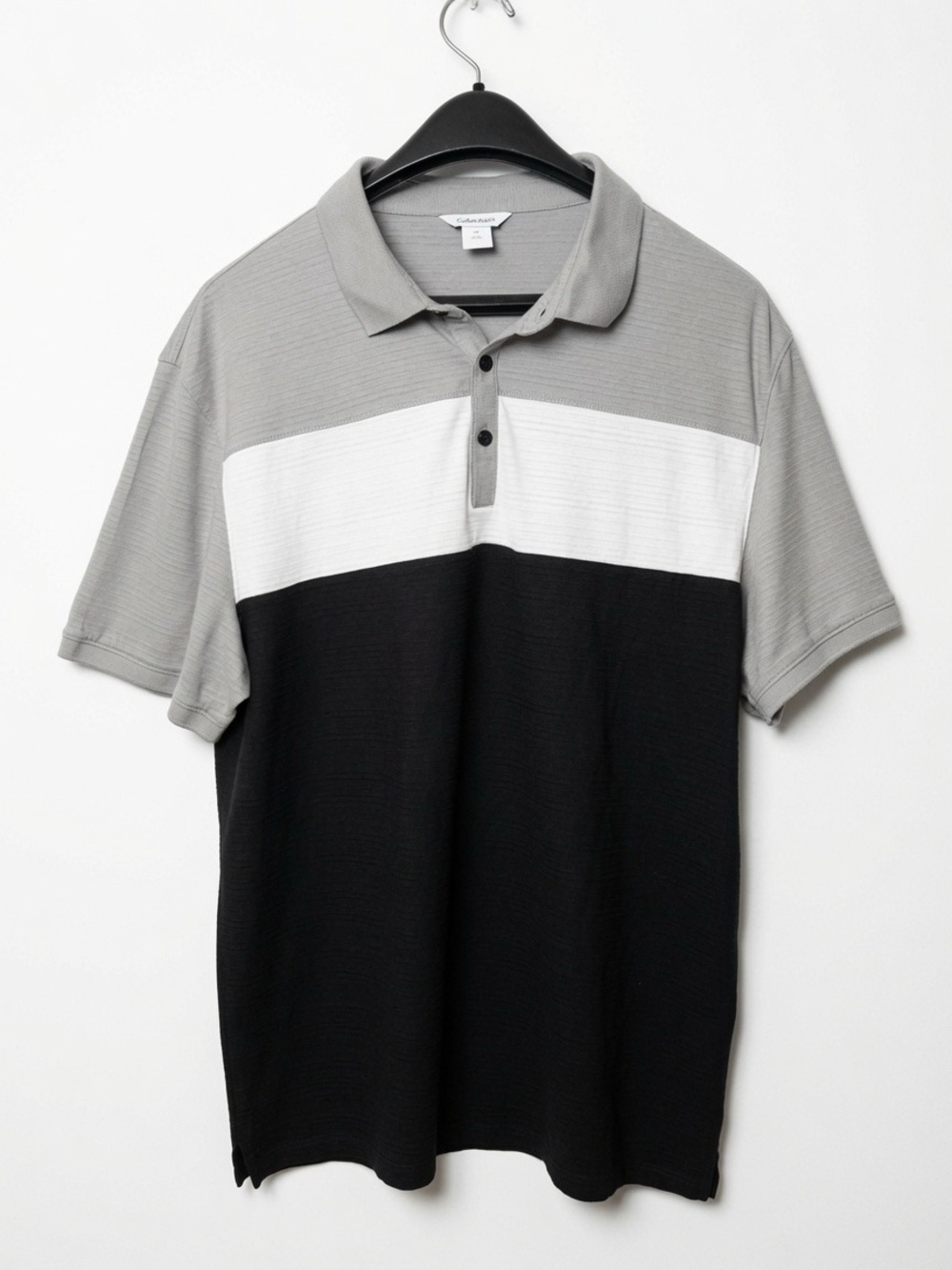 Calvin Klein Men's Grey White Black Colorblock Polo Shirt Size Large